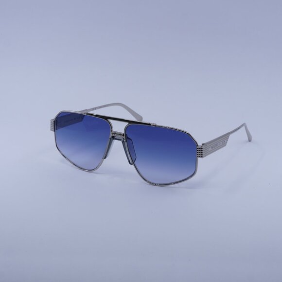 Philipp Plein SPP106M 0579 Sunglasses Palladium Aviator Frame, Blue Lenses - Picture 9 of 12